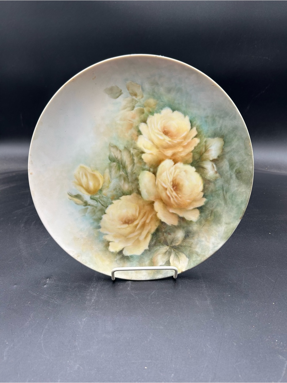 Hand-Painted Floral Decorative Plate with Yellow Roses